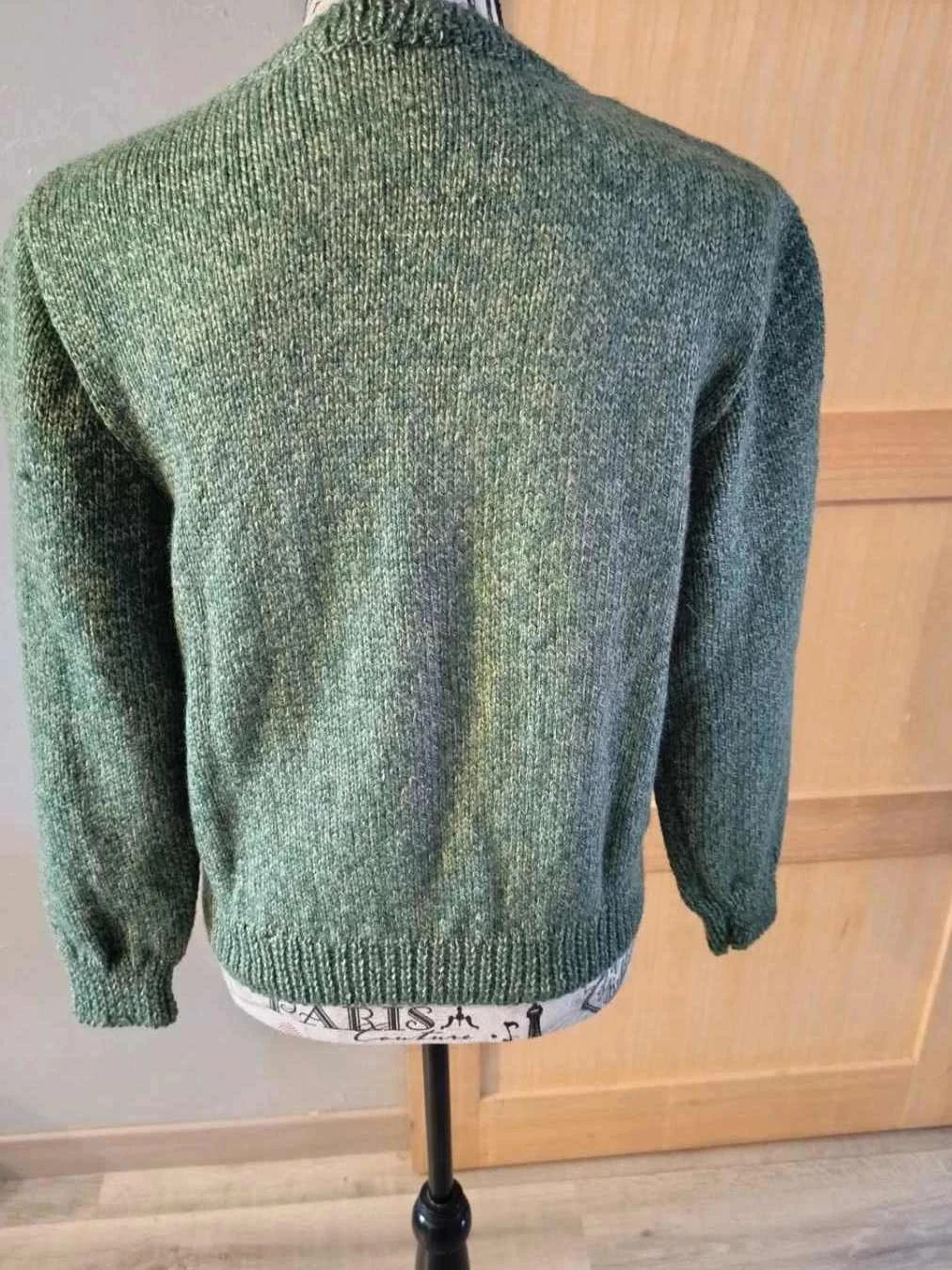 Cardigan verde escuro, lã, Fait Main Tamanho 40 – photo 3